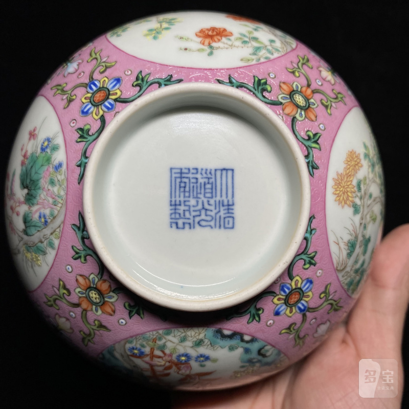 清道光 粉地轧道洋彩开光丹桂飘香纹膳碗 - 图19